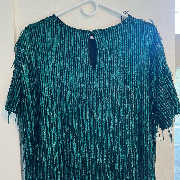 Zara Green Sequin Fringe Dress - Picture 3 of 6
